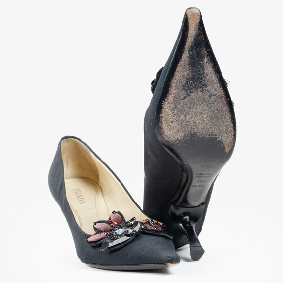 Prada Black Embellished Comma Kitten Heel Pump - Picture 7 of 12